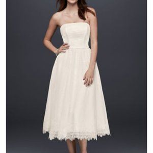 Dotted Tulle Tea-Length Wedding Dress with Lace